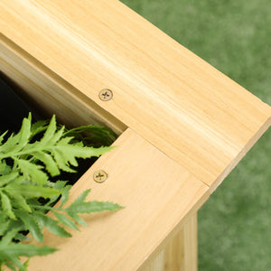 Raised L-shaped planter in natural wood