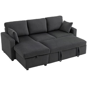 81" Sofa Bed, 2 In 1 Pull Out Sleeper Sofa Bed with Storage, Corduroy Convertible Couch for Living Room, Dark Grey