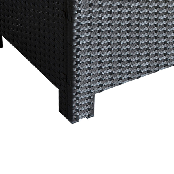 Patio Side Table, Handwoven Wicker Furniture with Tempered Glass Top, Black