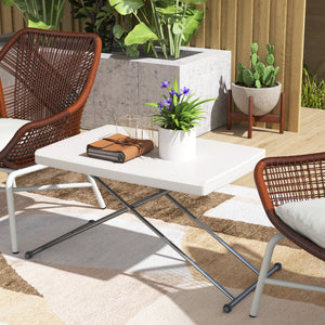 Adjustable outdoor folding table with 3 height settings, white