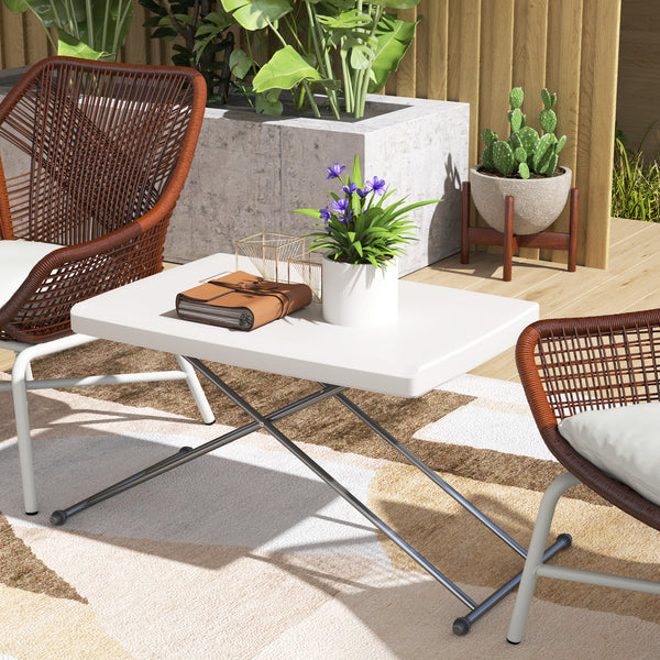 Adjustable outdoor folding table with 3 height settings, white