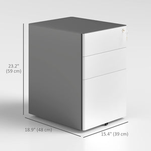 3-Drawer Home Office Filing Cabinet, Lockable for A4, Letter and Legal Size Files, Grey and White