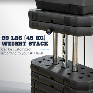 Multifunction weight station with a 45 kg weight stack, for back, chest, arms, and a full body workout.