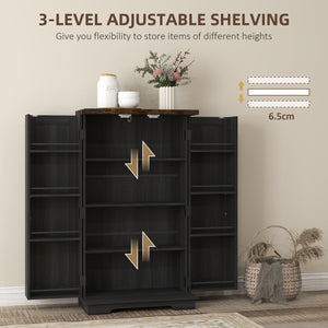 Country Style Pantry with Doors and Adjustable Shelves, Black