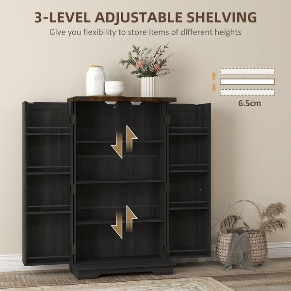 Country Style Pantry with Doors and Adjustable Shelves, Black