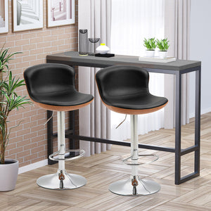 Set of 2 modern bar stools with backrest and swivel footrest, black