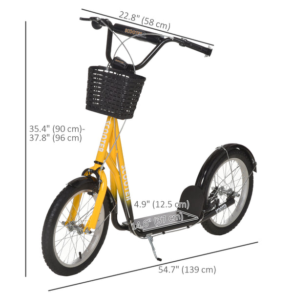 Scooter with adjustable handlebars, 2 brakes, cup holder basket, orange