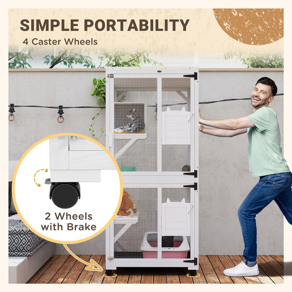 Raised enclosure with wheels, resting tray, water-resistant, white