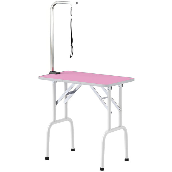 Foldable Pet Grooming Table for Dogs Cats with Adjustable Arm, Non-slip Surface, Pink