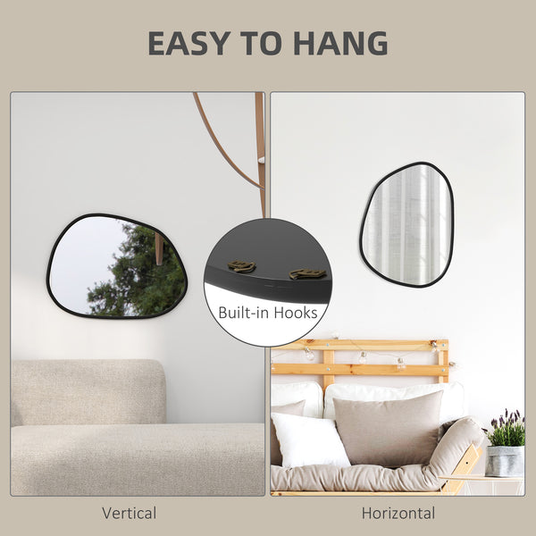 Decorative irregular mirror with pine frame, black