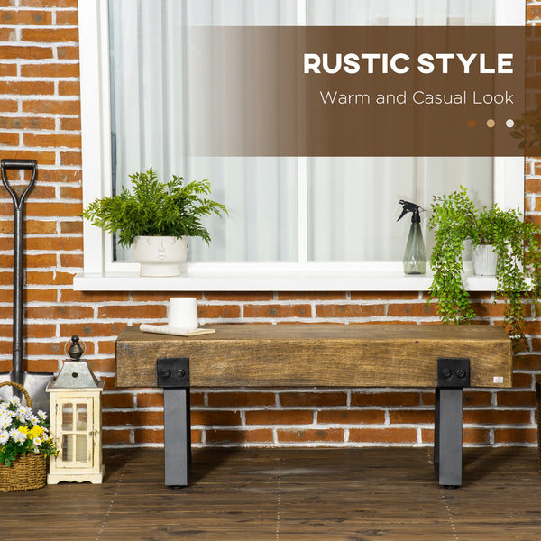 Garden bench with metal legs, rustic wood-effect concrete