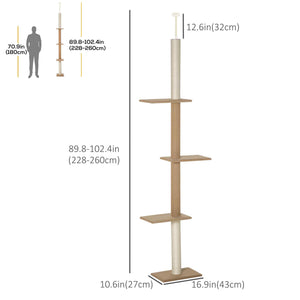 254cm Floor-to-Ceiling Cat Tree with 3 Perches, Beige