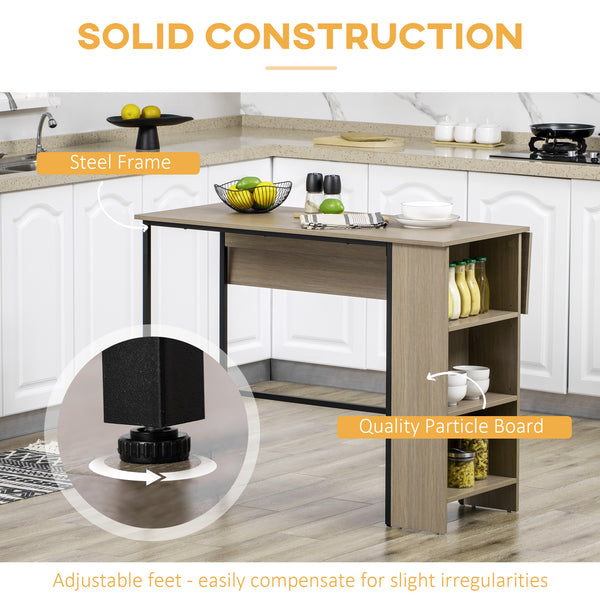 Extendable bar table with adjustable storage shelf, light grey