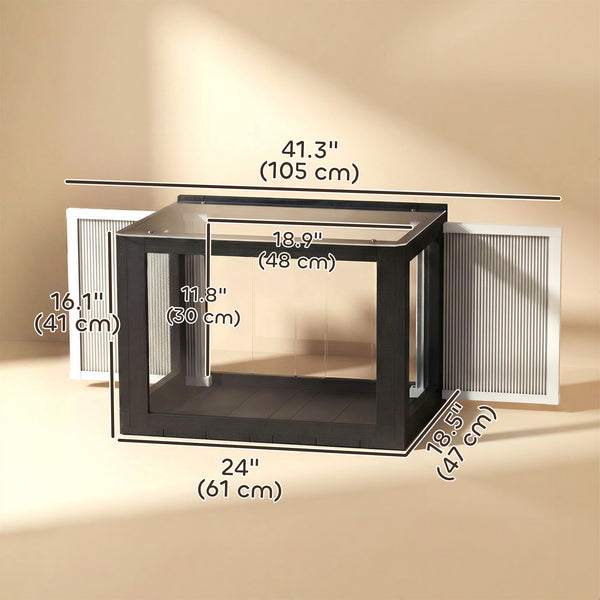 Adjustable outdoor cat enclosure with waterproof roof for window, 61 x 47 x 41 cm, black and white