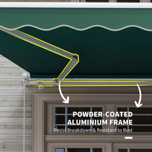 12' x 8' Retractable Awning Patio Awnings Sun Shade Shelter with Manual Crank Handle, UV & Water-Resistant Fabric and Aluminum Frame for Deck Balcony Yard, Green