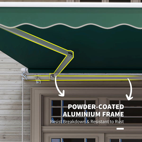 12' x 8' Retractable Awning Patio Awnings Sun Shade Shelter with Manual Crank Handle, UV & Water-Resistant Fabric and Aluminum Frame for Deck Balcony Yard, Green