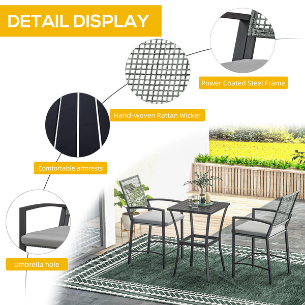 3-piece bar table and chairs set with cushions