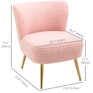 Living room armchair with soft padding and gold legs, pink