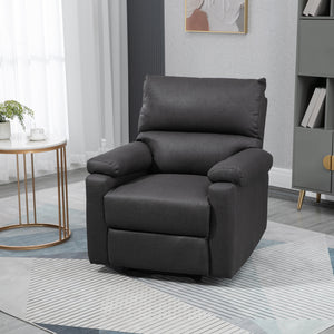 Manual recliner chair with footrest, upholstered seat, dark gray