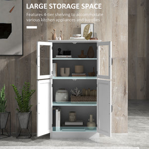 Modern sideboard with glass doors, 4-tier shelves, white