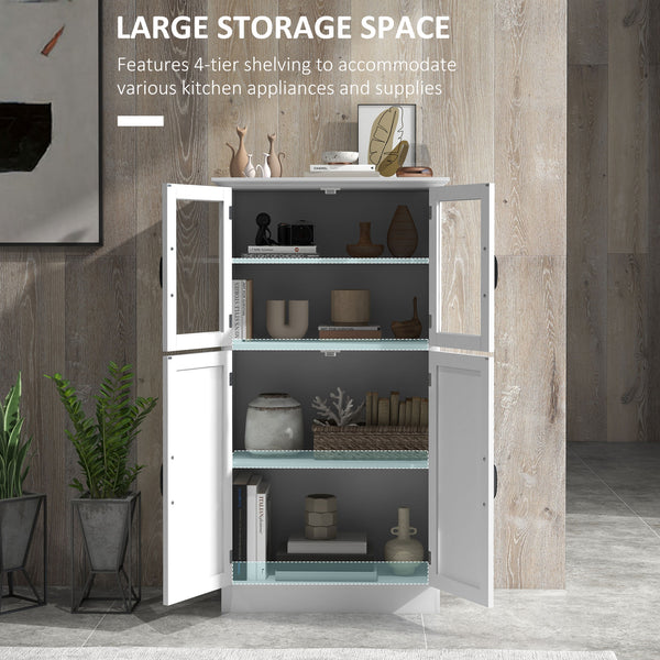 Modern sideboard with glass doors, 4-tier shelves, white