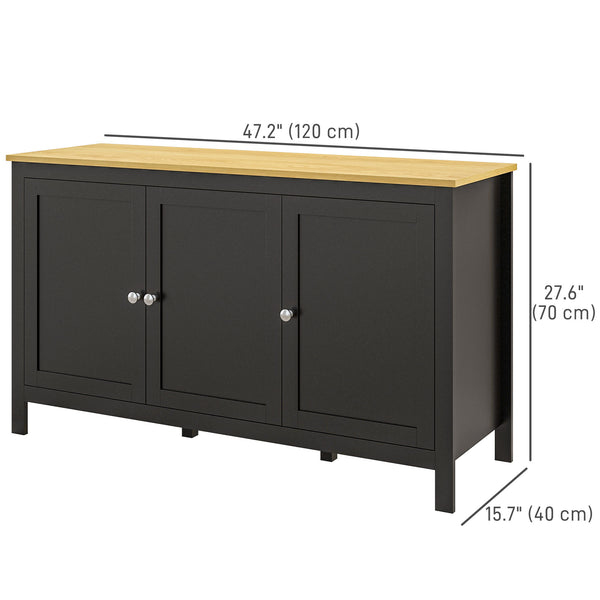 Buffet with doors and adjustable shelves for living room or entryway, black and natural