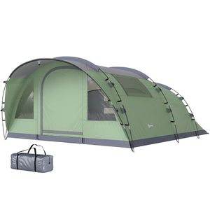 5-Person Multi-Room Camping Tent, Easy Setup with 4 Windows and Porch, Light Green