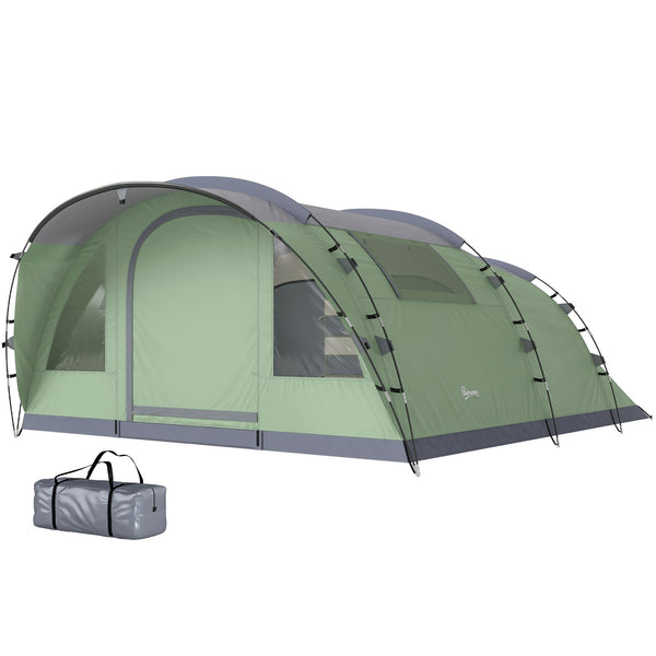 5-Person Multi-Room Camping Tent, Easy Setup with 4 Windows and Porch, Light Green