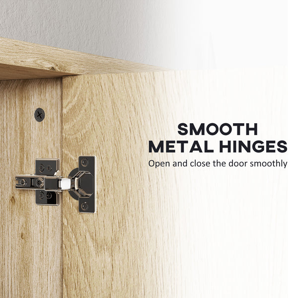 Wall-mounted bathroom cabinet with mirror and 5 storage compartments – Natural wood effect