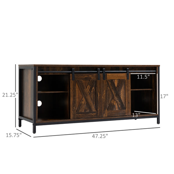 Industrial TV stand for TVs up to 60 inches with storage, brown