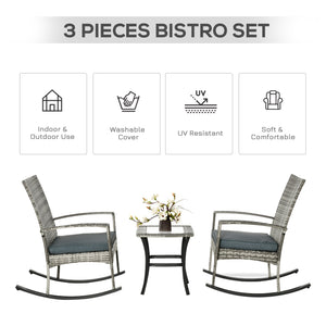 3-piece garden set in woven resin, grey