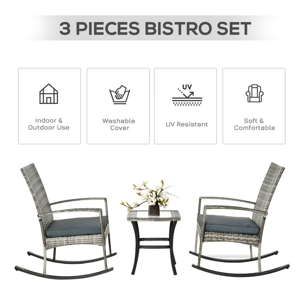 3-piece garden set in woven resin, grey