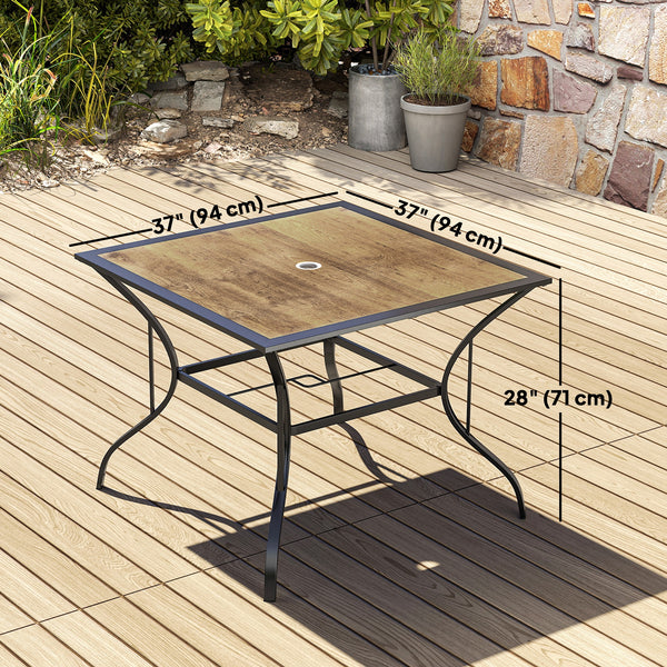 Square garden table with parasol hole, brown