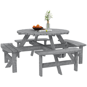 8-seater round wooden picnic table and bench
