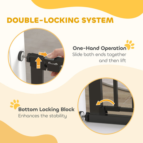 Extra Wide Pet Gate 30-41" with Small Door, Pressure Fit for Stairs, Black