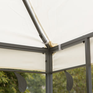 10 x 10 metal gazebo with decorative frame and ventilated roof, cream color