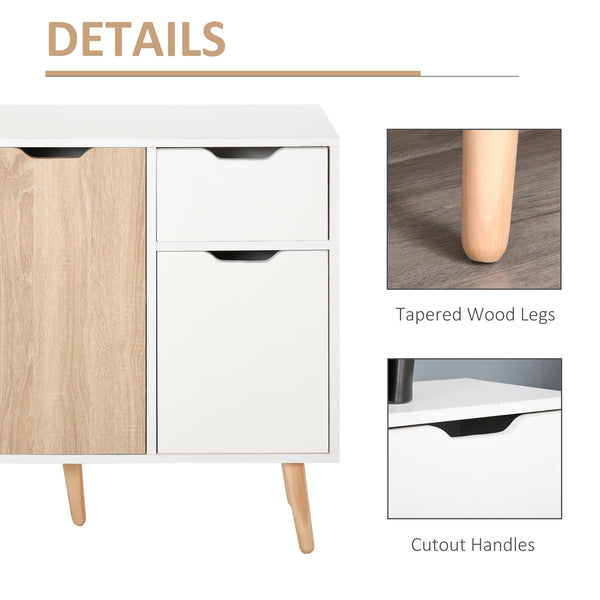 Scandinavian buffet with drawer, white and natural wood