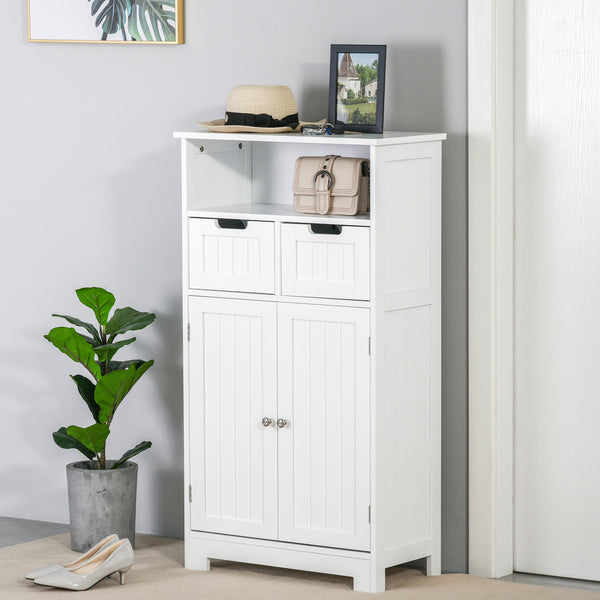 Freestanding bathroom cabinet with adjustable shelf and drawers, white