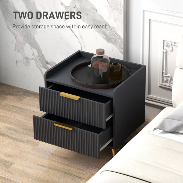 Bedside table with 2 drawers, black and gold