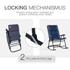 Set of 2 folding upholstered rocking chairs with armrests, navy blue