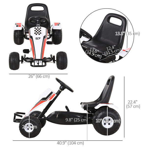 Racing style pedal go-kart with adjustable seat, handbrake and gear lever