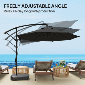 3m Cantilever Parasol with Fillable Base, Windproof Strap and Cover, Cantilever Parasol with Crank, UPF 50+, Grey