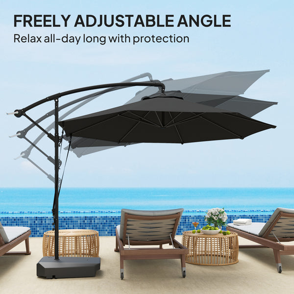3m Cantilever Parasol with Fillable Base, Windproof Strap and Cover, Cantilever Parasol with Crank, UPF 50+, Grey