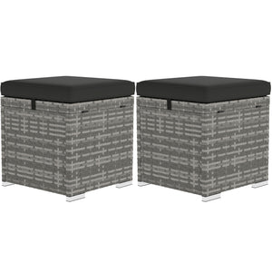 Set of 2 outdoor poufs in woven resin with storage, dark grey