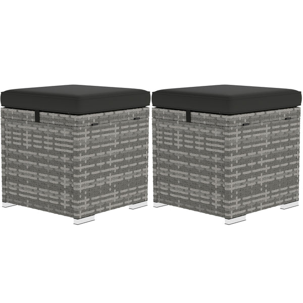 Set of 2 outdoor poufs in woven resin with storage, dark grey