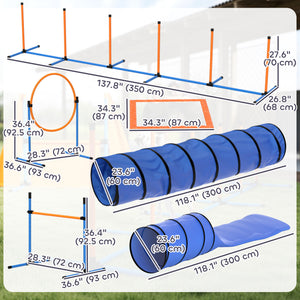 11-Piece Dog Agility Training Equipment Set, Pet Obstacle Course with 2 Tunnels, Adjustable Jumps, Orange Blue