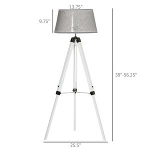 Adjustable height wooden tripod floor lamp, white and grey