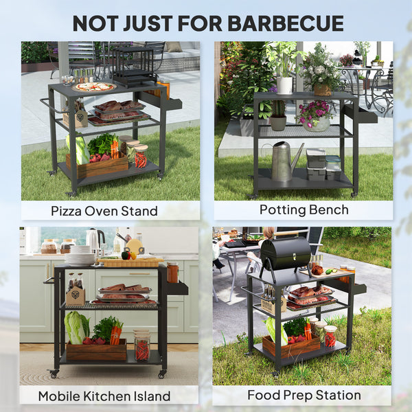 3-tier garden trolley with storage rack