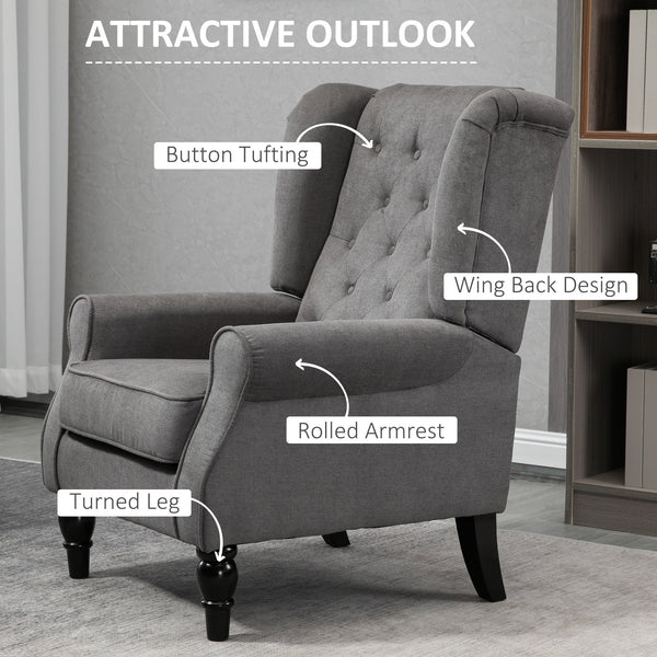 Upholstered fabric accent chair with wooden legs, anthracite grey