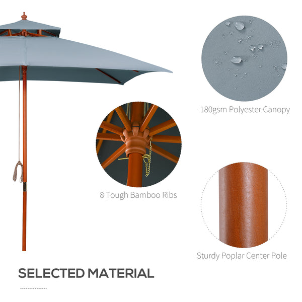 10x10 ft Garden Parasol, Square Wooden, with 2 Pulleys, Pagoda Style, Grey